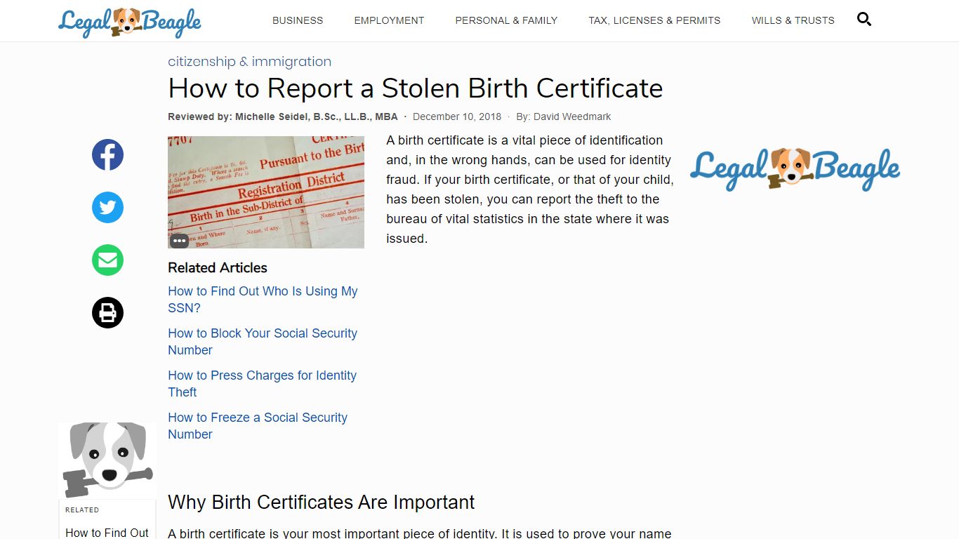 How to Report a Stolen Birth Certificate | Legal Beagle